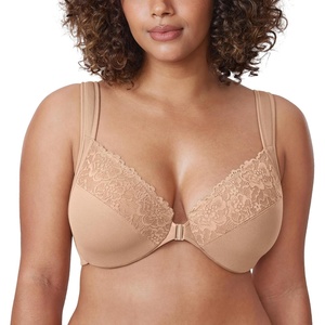 image:imageDELIMIRA Womens Front Closure Bras Plus Size Full Coverage Underwire Unlined Supportive Lace BraWarm Beige