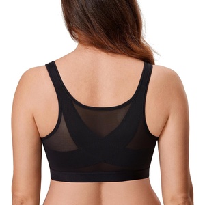 image:imageDELIMIRA Womens Front Closure Bras Posture Full Coverage No Underwire Unlined Back Support BraBlack