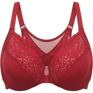 image:imageDELIMIRA Womens Front Closure Bras Posture Full Coverage Plus Size Lace Underwire Unlined BraDark Red
