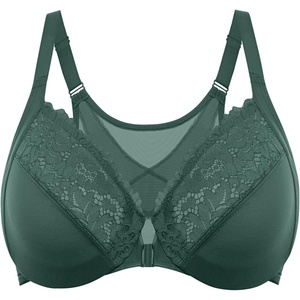 image:imageDELIMIRA Womens Front Closure Bras Posture Full Coverage Plus Size Lace Underwire Unlined BraMidnight Emerald