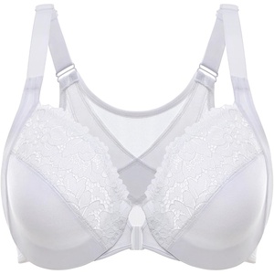 image:imageDELIMIRA Womens Front Closure Bras Posture Full Coverage Plus Size Lace Underwire Unlined BraWhite