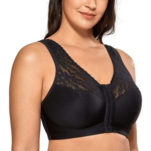 image:imageDELIMIRA Womens Front Closure Bras Racerback No Underwire Plus Size Full Coverage Lace Cotton BraBlack