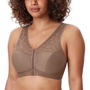 image:imageDELIMIRA Womens Front Closure Bras Racerback No Underwire Plus Size Full Coverage Lace Cotton BraBrown Purple