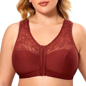 image:imageDELIMIRA Womens Front Closure Bras Racerback No Underwire Plus Size Full Coverage Lace Cotton BraDark Rust
