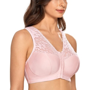 image:imageDELIMIRA Womens Front Closure Bras Racerback No Underwire Plus Size Full Coverage Lace Cotton BraGentle Rose