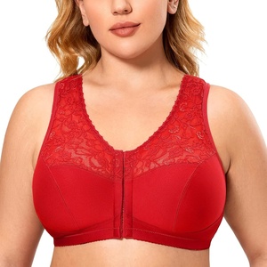 image:imageDELIMIRA Womens Front Closure Bras Racerback No Underwire Plus Size Full Coverage Lace Cotton BraLipstick Red