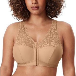 image:imageDELIMIRA Womens Front Closure Bras Racerback No Underwire Plus Size Full Coverage Lace Cotton BraNatural