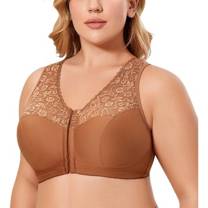 image:imageDELIMIRA Womens Front Closure Bras Racerback No Underwire Plus Size Full Coverage Lace Cotton BraNutmeg Brown