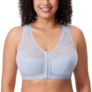 image:imageDELIMIRA Womens Front Closure Bras Racerback No Underwire Plus Size Full Coverage Lace Cotton BraOpal Gray