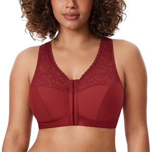 image:imageDELIMIRA Womens Front Closure Bras Racerback No Underwire Plus Size Full Coverage Lace Cotton BraRed Revelry