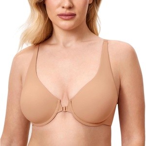 image:imageDELIMIRA Womens Front Closure Bras Seamless Plus Size Plunge Underwire Unlined Comfortable BraBarely Buff