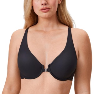 image:imageDELIMIRA Womens Front Closure Bras Seamless Plus Size Plunge Underwire Unlined Comfortable BraBlack