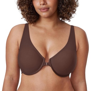 image:imageDELIMIRA Womens Front Closure Bras Seamless Plus Size Plunge Underwire Unlined Comfortable BraHazelnut