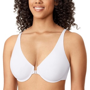 image:imageDELIMIRA Womens Front Closure Bras Seamless Plus Size Plunge Underwire Unlined Comfortable BraWhite