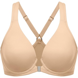 image:imageDELIMIRA Womens Front Closure Full Coverage Bras Plus Size Underwire Racerback Supportive Plunge Unlined BraWarm Beige