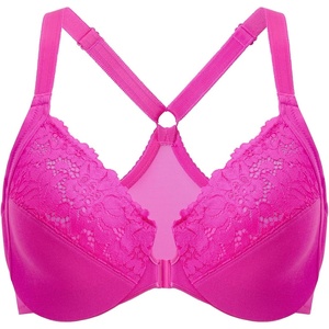 image:imageDELIMIRA Womens Front Closure Plus Size Full Coverage Lace Underwire Racerback BraGlitter Pink