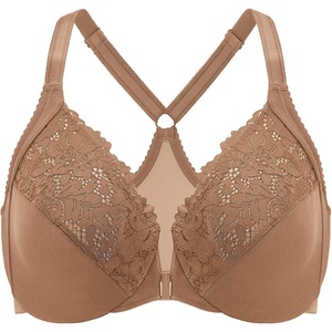 image:imageDELIMIRA Womens Front Closure Plus Size Full Coverage Lace Underwire Racerback BraGravel Beige