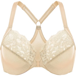 image:imageDELIMIRA Womens Front Closure Plus Size Full Coverage Lace Underwire Racerback BraLight Oatmeal