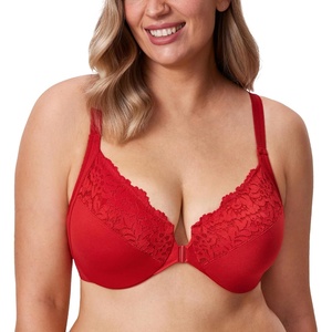 image:imageDELIMIRA Womens Front Closure Plus Size Full Coverage Lace Underwire Racerback BraLipstick Red