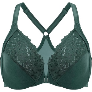 image:imageDELIMIRA Womens Front Closure Plus Size Full Coverage Lace Underwire Racerback BraMidnight Emerald