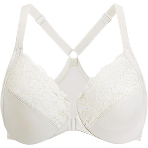 image:imageDELIMIRA Womens Front Closure Plus Size Full Coverage Lace Underwire Racerback BraMilky White