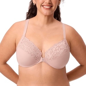 image:imageDELIMIRA Womens Front Closure Plus Size Full Coverage Lace Underwire Racerback BraRose Smoked