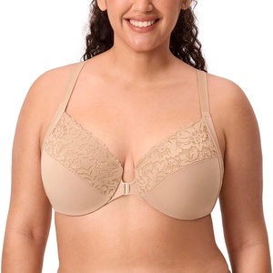 image:imageDELIMIRA Womens Front Closure Plus Size Full Coverage Lace Underwire Racerback BraWarm Beige