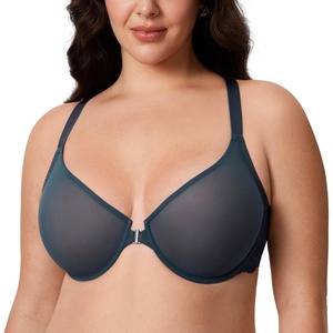 image:imageDELIMIRA Womens Front Closure Racerback Bra Sheer Mesh Plus Size Full Coverage Underwire Unlined BrasSargasso