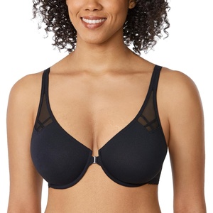 image:imageDELIMIRA Womens Front Closure Racerback Bras Plus Size Full Coverage Supportive Underwire Plunge Unlined BraBlack