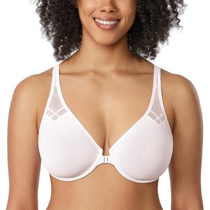 image:imageDELIMIRA Womens Front Closure Racerback Bras Plus Size Full Coverage Supportive Underwire Plunge Unlined BraCoconut White