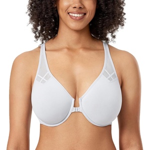 image:imageDELIMIRA Womens Front Closure Racerback Bras Plus Size Full Coverage Supportive Underwire Plunge Unlined BraFrench Gray