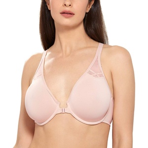 image:imageDELIMIRA Womens Front Closure Racerback Bras Plus Size Full Coverage Supportive Underwire Plunge Unlined BraGentle Rose