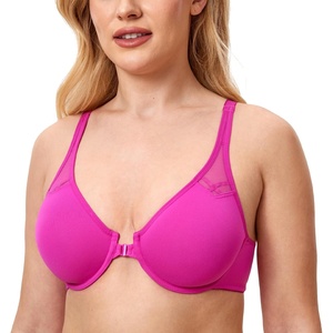 image:imageDELIMIRA Womens Front Closure Racerback Bras Plus Size Full Coverage Supportive Underwire Plunge Unlined BraHibiscus Purple