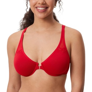image:imageDELIMIRA Womens Front Closure Racerback Bras Plus Size Full Coverage Supportive Underwire Plunge Unlined BraLipstick Red