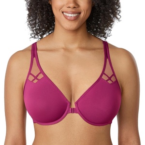 image:imageDELIMIRA Womens Front Closure Racerback Bras Plus Size Full Coverage Supportive Underwire Plunge Unlined BraMagenta Purple