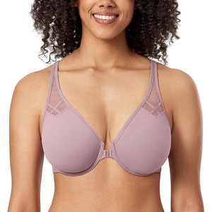image:imageDELIMIRA Womens Front Closure Racerback Bras Plus Size Full Coverage Supportive Underwire Plunge Unlined BraMauve Shadows