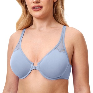 image:imageDELIMIRA Womens Front Closure Racerback Bras Plus Size Full Coverage Supportive Underwire Plunge Unlined BraMoonlight Blue