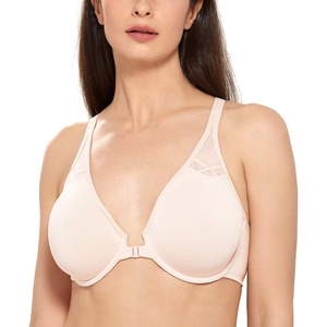 image:imageDELIMIRA Womens Front Closure Racerback Bras Plus Size Full Coverage Supportive Underwire Plunge Unlined BraRose White