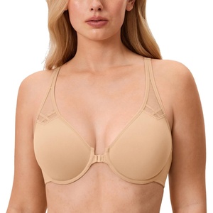 image:imageDELIMIRA Womens Front Closure Racerback Bras Plus Size Full Coverage Supportive Underwire Plunge Unlined BraWarm Beige