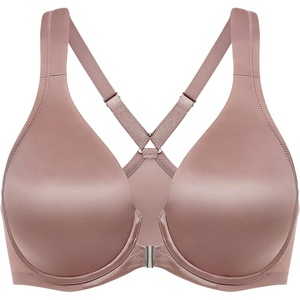 image:imageDELIMIRA Womens Front Closure Racerback Bras Plus Size Full Coverage Underwire Unlined Seamless Plunge BraMochaccino