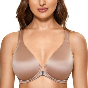 image:imageDELIMIRA Womens Front Closure Racerback Bras Plus Size Full Coverage Underwire Unlined Seamless Plunge BraNude