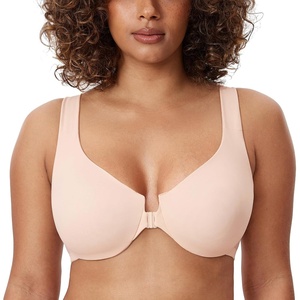 image:imageDELIMIRA Womens Front Closure Racerback Bras Plus Size Underwire Unlined Full Coverage Plunge BrasApricot Pink