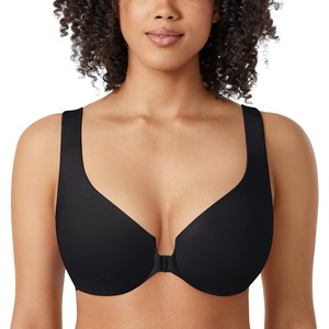 image:imageDELIMIRA Womens Front Closure Racerback Bras Plus Size Underwire Unlined Full Coverage Plunge BrasBlack