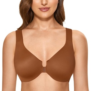image:imageDELIMIRA Womens Front Closure Racerback Bras Plus Size Underwire Unlined Full Coverage Plunge BrasChipmunk