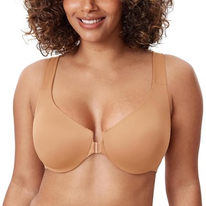 image:imageDELIMIRA Womens Front Closure Racerback Bras Plus Size Underwire Unlined Full Coverage Plunge BrasGlow