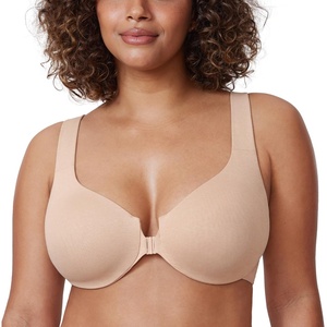 image:imageDELIMIRA Womens Front Closure Racerback Bras Plus Size Underwire Unlined Full Coverage Plunge BrasOatmeal Heather
