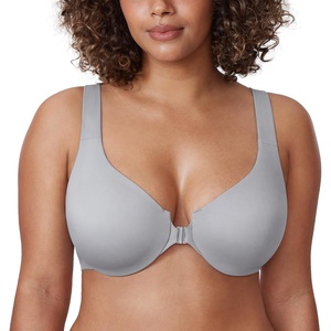 image:imageDELIMIRA Womens Front Closure Racerback Bras Plus Size Underwire Unlined Full Coverage Plunge BrasQuantum Grey