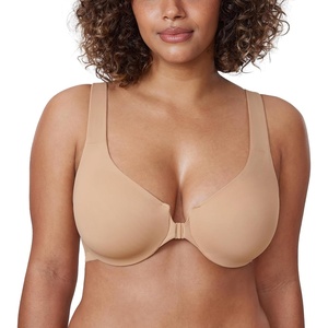 image:imageDELIMIRA Womens Front Closure Racerback Bras Plus Size Underwire Unlined Full Coverage Plunge BrasTaupe Tan