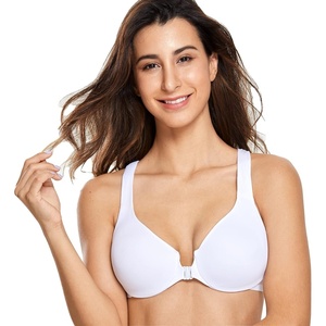 image:imageDELIMIRA Womens Front Closure Racerback Bras Plus Size Underwire Unlined Full Coverage Plunge BrasWhite