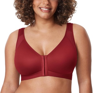 image:imageDELIMIRA Womens Full Coverage Front Closure Wire Free Back Support Posture BraRed Revelry